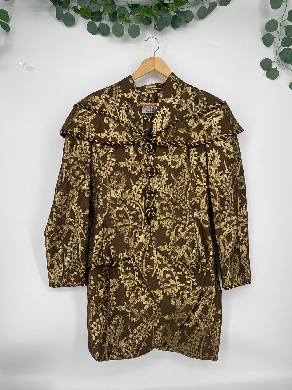 Vintage 1980s Victor Costa for Neiman Marcus Blazer & Skirt Brown Gold Suit